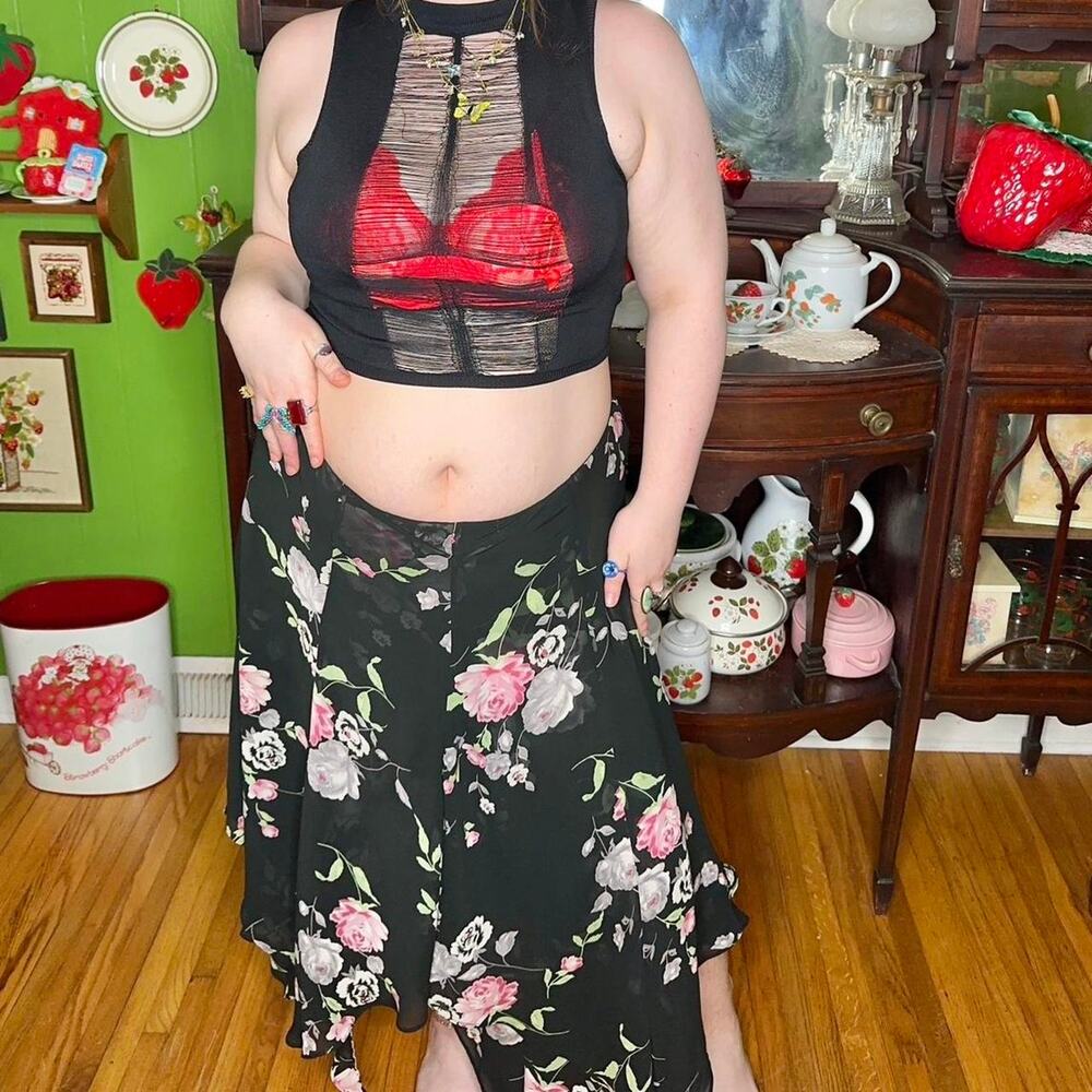 Vintage y2k whimsigoth grunge mesh shredded asymmetrical hem maxi skirt!